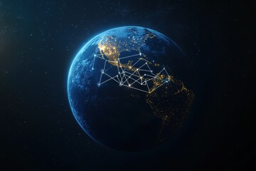 Global network connections, Earth, night, space, data, communication, technology, illustration, website