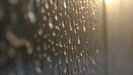 Poster - Raindrops glistening on a window as sunlight shines through creating a beautiful morning atmosphere
