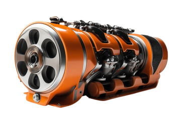 Powerful Orange Engine A Detailed 3D Render of Automotive Machinery Isolated on transparent Background