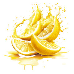 Poster - A vibrant image of lemon slices with juice splashing, showcasing fresh citrus fruit.