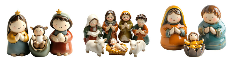 Wall Mural - Nativity scene figurines with transparent background for festive decor