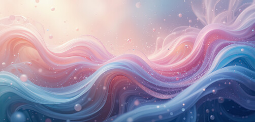 Poster - Vibrant waves of soft pink and blue blend beautifully, creating a calm atmosphere with a sense of movement. Subtle sparkles add magic to the tranquil scene