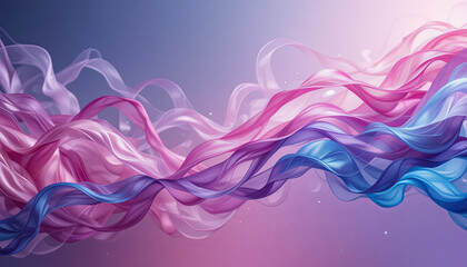 Poster - Delicate and vibrant ribbons in shades of pink, purple, and blue intertwine gracefully against a soft, pastel background, creating a soothing and artistic visual experience