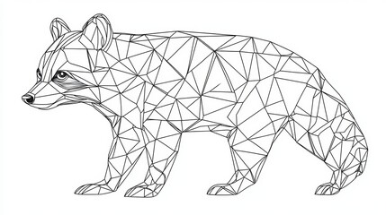 Wall Mural - geometric raccoon illustration, contour outline for coloring activities and design elements