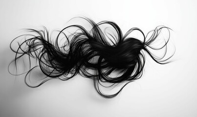 Wall Mural - Black hair strands arranged against a white backdrop.