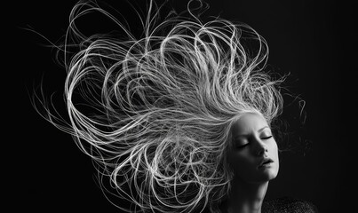 Poster - Black and white image with swirling, ethereal hair.