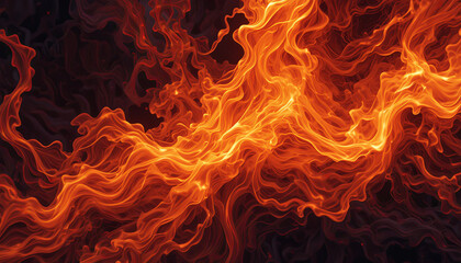 Poster - The artwork showcases mesmerizing flames swirling and flowing across a dark background. Vibrant shades of orange and red create a dynamic visual effect that evokes warmth and energy