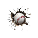 Baseball Crashing Through Wall: A powerful baseball bursts through a concrete wall, leaving a dramatic crack pattern in its wake. This image conveys power, strength, and breaking through barriers. 