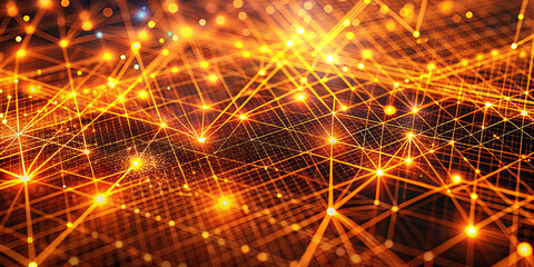 Fototapete - An intricate network of glowing dots and lines creates a visual representation of data connections. This abstract concept symbolizes technology and digital advancement