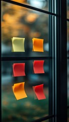 Poster - Colorful Notes on Glass, Abstract Brainstorming Session, Innovation and Creative Thinking.