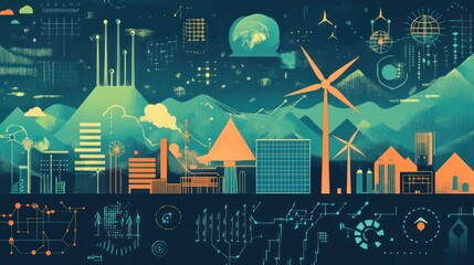 Poster - Smart city sustainable energy landscape, digital overlay