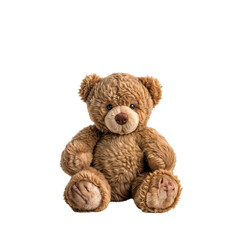 Adorable Plush Teddy Bear: A charming light brown teddy bear, sitting upright, with soft fur and endearing features, perfect for children's photos or heartwarming product displays. 