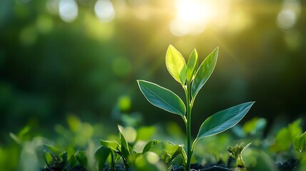 Aufkleber - Vibrant Young Plant in Sunlit Greenery Symbolizing Growth and Renewal in Nature : Generative AI