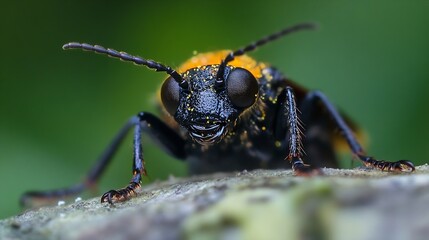 Poster - Extreme macro photograph capturing intricate details of a black and orange beetle : Generative AI