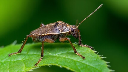 Poster - Profile View of a Beetle on Leaf Exhibiting Its Detailed Exotic Shell and Antennae : Generative AI