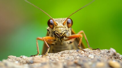 Poster - Macro Capture of an Alert Grasshopper on Rocky Surface in Natural Habitat : Generative AI