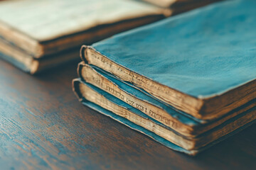 Aufkleber - A stunning close-up of an open antique book with intricate golden lettering, placed on a rustic wooden table, with soft natural lighting highlighting the delicate pages and elegant design,