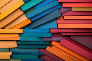 Aufkleber - A vibrant photograph of colorful book covers arranged in a cascading pattern, creating an eye-catching and dynamic background with a mix of textures and designs,