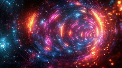 Poster - Galactic swirls and geometric shapes digital abstract art vibrant patterns illuminated environment dynamic viewpoint