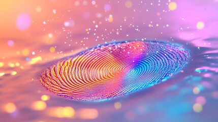 Poster - A dreamy macro photograph of a fingerprint surrounded by floating particles and light flares, adding a magical and ethereal atmosphere to the detailed ridges and valleys,