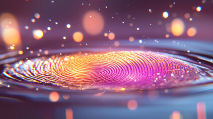 Poster - A dreamy macro photograph of a fingerprint surrounded by floating particles and light flares, adding a magical and ethereal atmosphere to the detailed ridges and valleys,