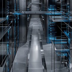 Poster - -tech data center modern architecture digital infrastructure sleek environment futuristic viewpoint hyper-detail concept
