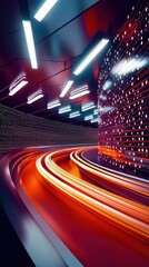 Poster - Dynamic data analytics visualization futuristic tunnel modern art installation urban environment -tech viewpoint