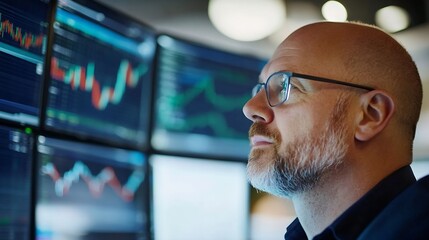 Aufkleber - Financial Analyst Monitoring Stock Market Data on Multiple Computer Screens : Generative AI