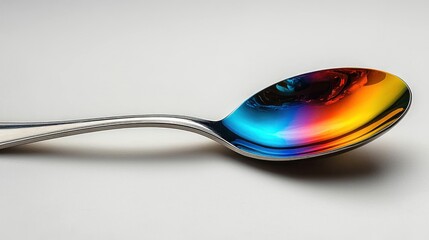 Wall Mural - rainbow reflection on a metallic spoon