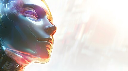 Wall Mural - A futuristic robotic female head gazing towards the light