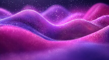 Poster - Shimmering Waves of Pink and Purple Particles: An Abstract Digital Art Design