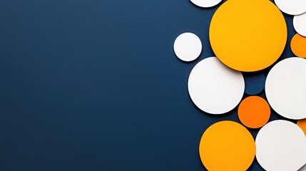 Fototapete - Abstract Colorful Circles: A dynamic composition featuring overlapping circles in varying shades of orange and white against a deep navy blue background.