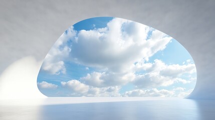 Aufkleber - Modern Architectural Design Embracing Natural Element of Blue Sky Through Curved Opening : Generative AI