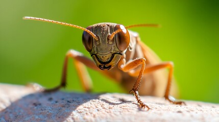 Poster - Headon view of a locust with prominent eyes and detailed features : Generative AI