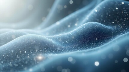 Poster - Abstract digital artwork depicting a swirling, ethereal landscape of shimmering blue particles and light, evoking a sense of wonder and cosmic beauty