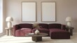 © PX2011 - 2 Wandposter-Mockup im Wohnzimmer. Innenraum-Mockup mit Haus-Hintergrund. Modernes Innendesign. 3D-Render.