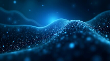 Poster - Abstract digital artwork depicting a swirling, ethereal landscape of shimmering blue particles and light, evoking a sense of wonder and cosmic beauty