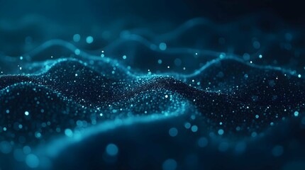 Poster - Abstract digital artwork depicting a swirling, ethereal landscape of shimmering blue particles and light, evoking a sense of wonder and cosmic beauty