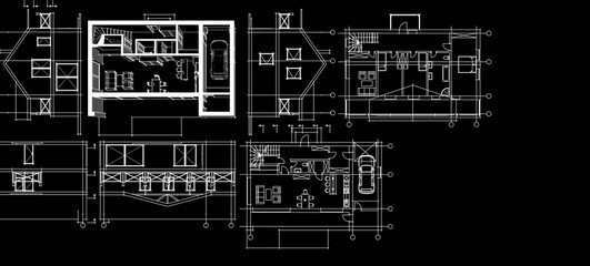 Poster - house architectural project sketch 3d illustration	
