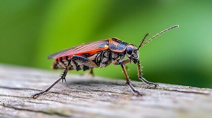 Aufkleber - Vivid CloseUp of Colorful Beetle on Rustic Wooden Surface Outdoors : Generative AI