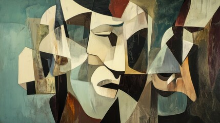 Poster - Abstract Faces: A Cubist Composition in Earthy Tones