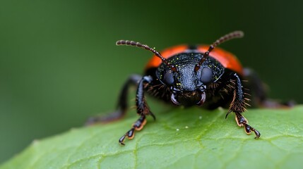 Poster - CloseUp View of Ladybug Antennae and Details on Green Leaf Outdoors : Generative AI