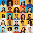 © Prostock-studio - A vibrant collage features diverse people expressing joy and cheerfulness. Each individual showcases unique backgrounds, hairstyles, and smiles, embodying a sense of community and connection.