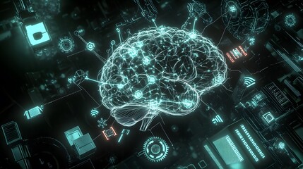 Wall Mural - Digital Brain Network Illustrating Advanced Technology