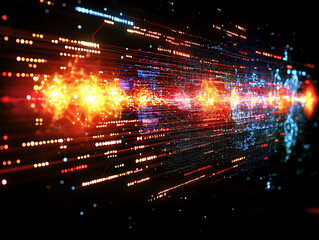 Poster - Abstract digital data stream visualization.  Dynamic, glowing lines and nodes depict global network connections, perfect for tech, AI, and big data concepts.