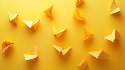 Poster - Creative Orange Origami Patterns on Vibrant Yellow Background for Artistic Inspiration : Generative AI