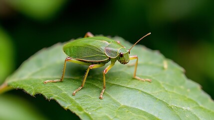Poster - Green Shield Bug Resting on a Leaf in Nature Macro Photography : Generative AI