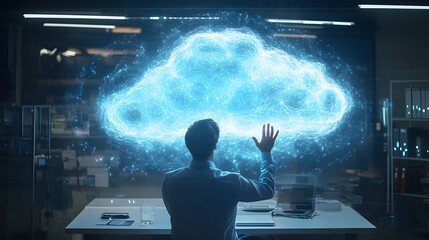 Wall Mural - Man gazing at an expansive cloud of light in a serene outdoor setting during daylight hours