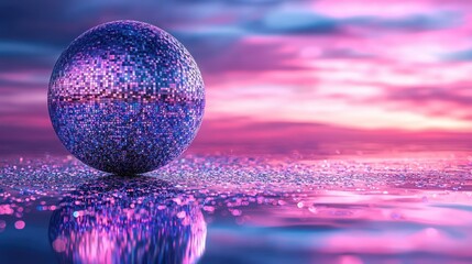 Fototapete - Reflective Sphere in a Vibrant Sunset Sky: A Surreal Dreamscape