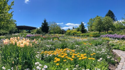 Wall Mural - Vibrant Spring Blooms in a Botanical Garden